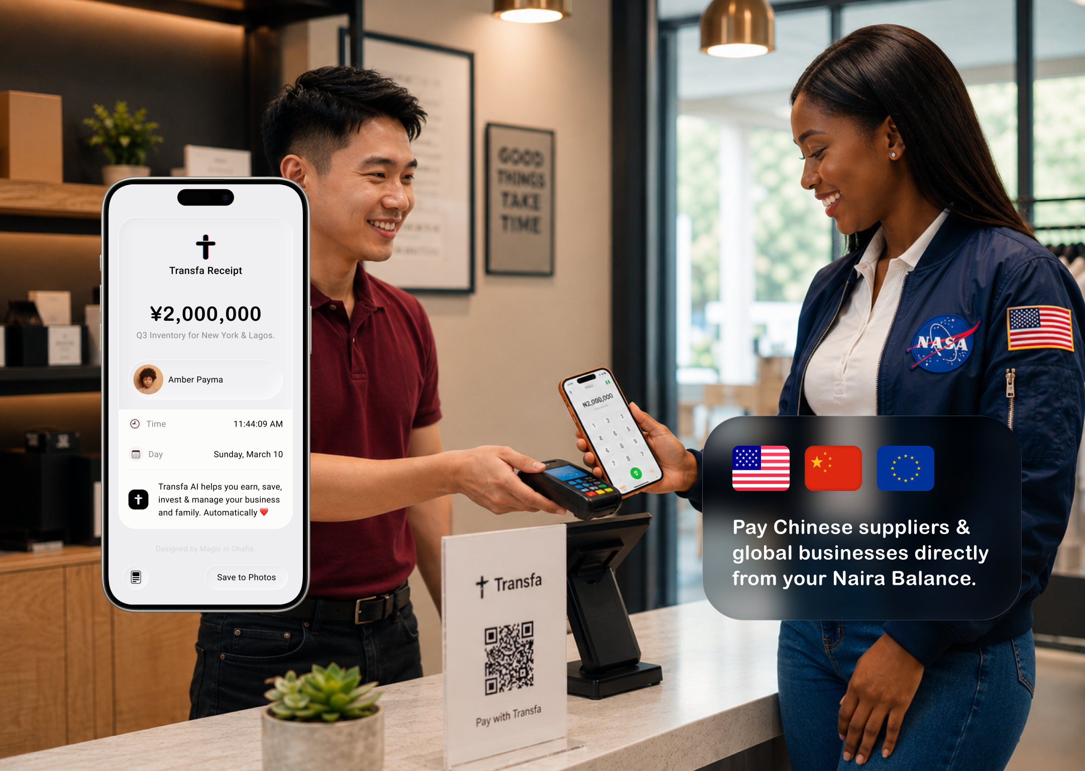 Transfa allows you to Pay Chinese suppliers & global businesses directly from your Naira Balance.